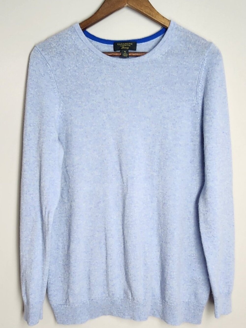 Charter Club Luxury Cashmere Sweater 1X Light Blue Contrast Trim Crewneck Knit